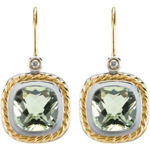 14K White/Yellow Gold Checkerboard Natural Green & .06 CTW Natural Diamond Earrings