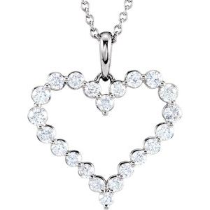 14K White Gold 1 CTW Natural Diamond Heart 18" Necklace