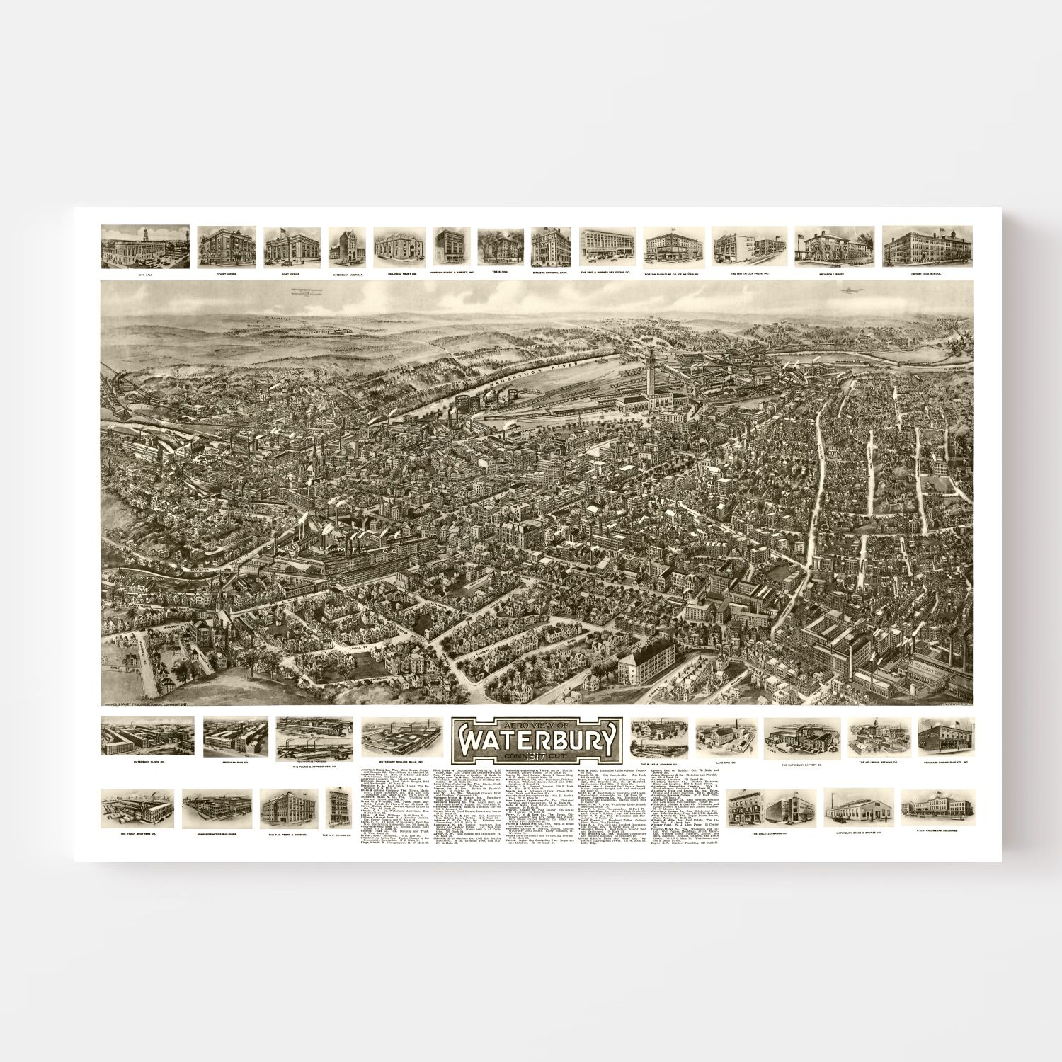 Vintage Map of Waterbury, Connecticut 1917