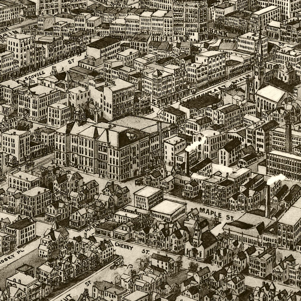 Vintage Map of Waterbury, Connecticut 1917