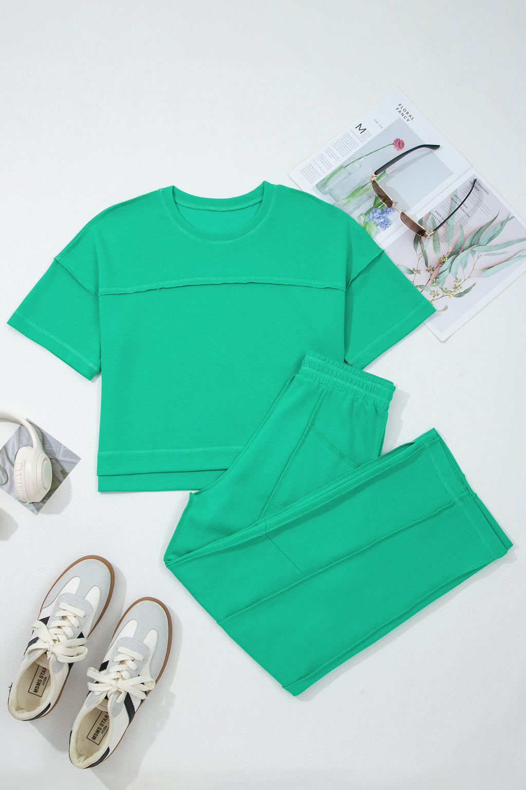 Solid Drop Shoulder Boxy Tee & Barrel Pants Set
