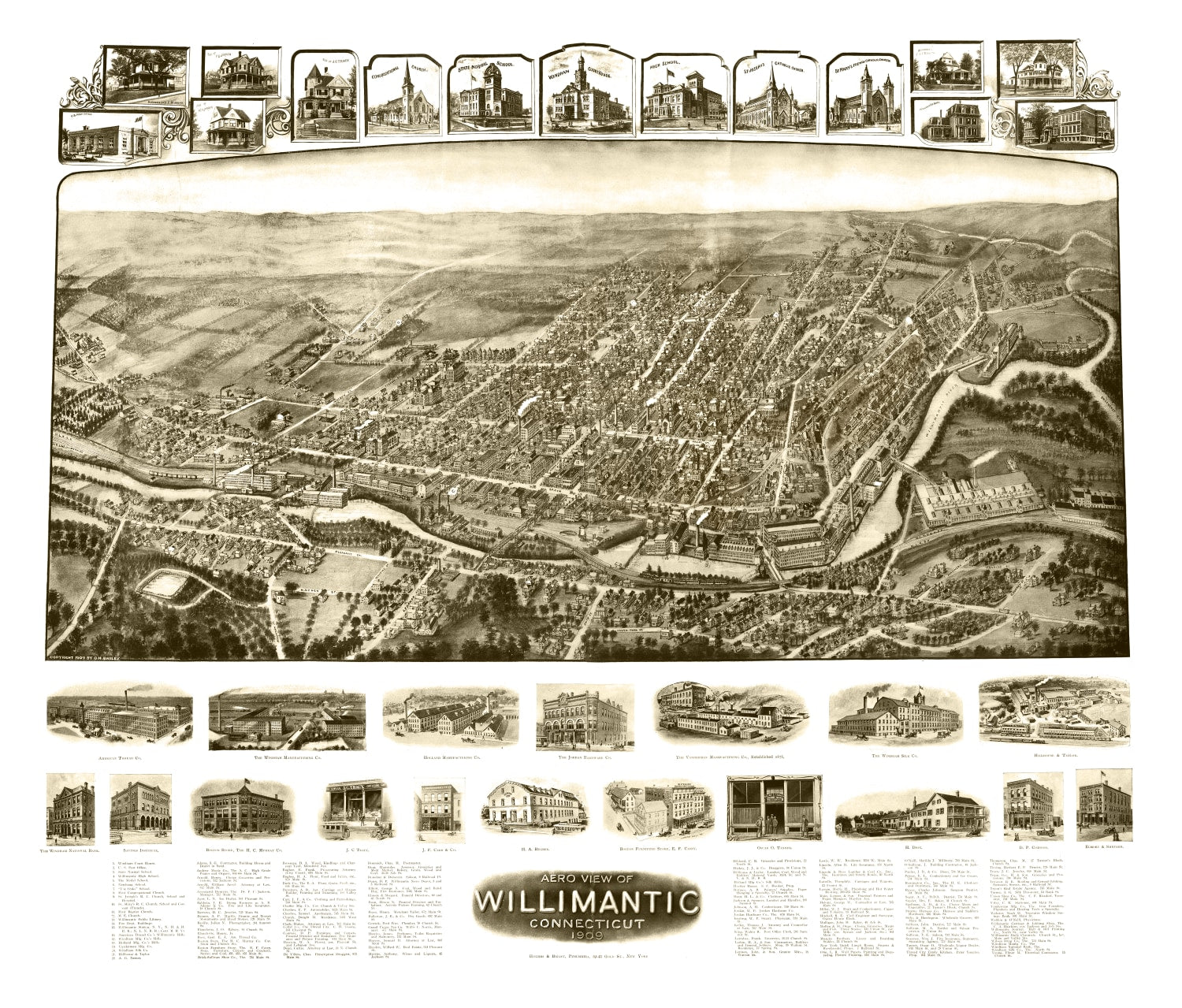 Vintage Map of Willimantic, Connecticut 1909