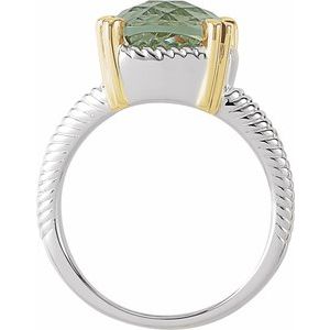Sterling Silver & 14K Yellow Gold Checkerboard Natural Quartz Ring