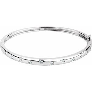 14K White Gold 1/2 CTW Natural Diamond Bangle 6 3/4" Bracelet