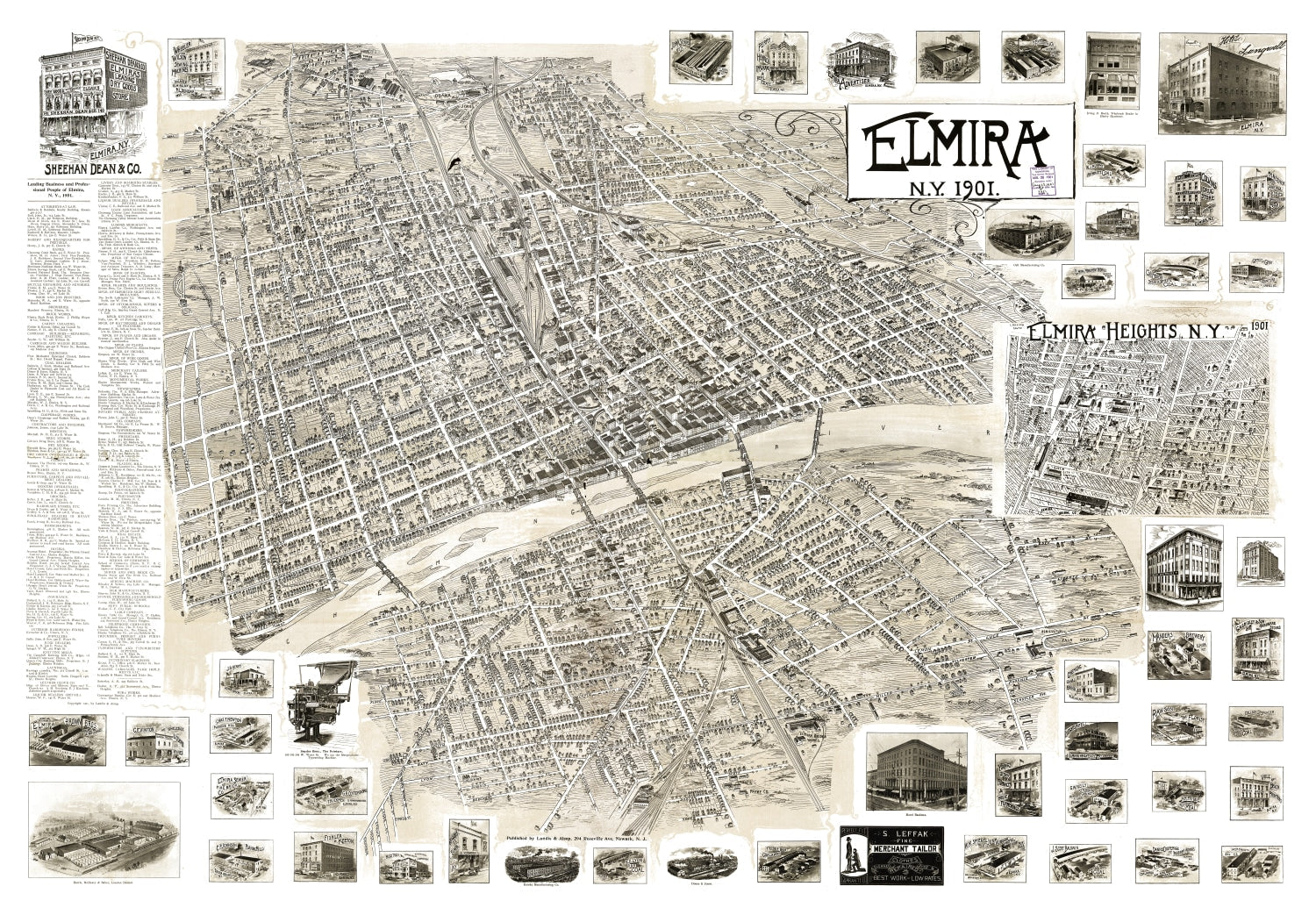 Vintage Map of Elmira, New York 1901