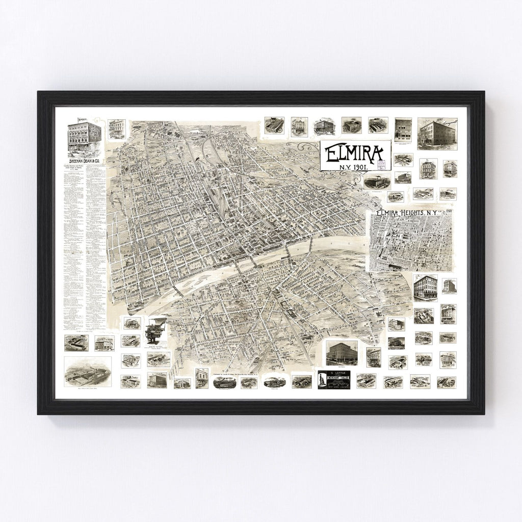 Vintage Map of Elmira, New York 1901