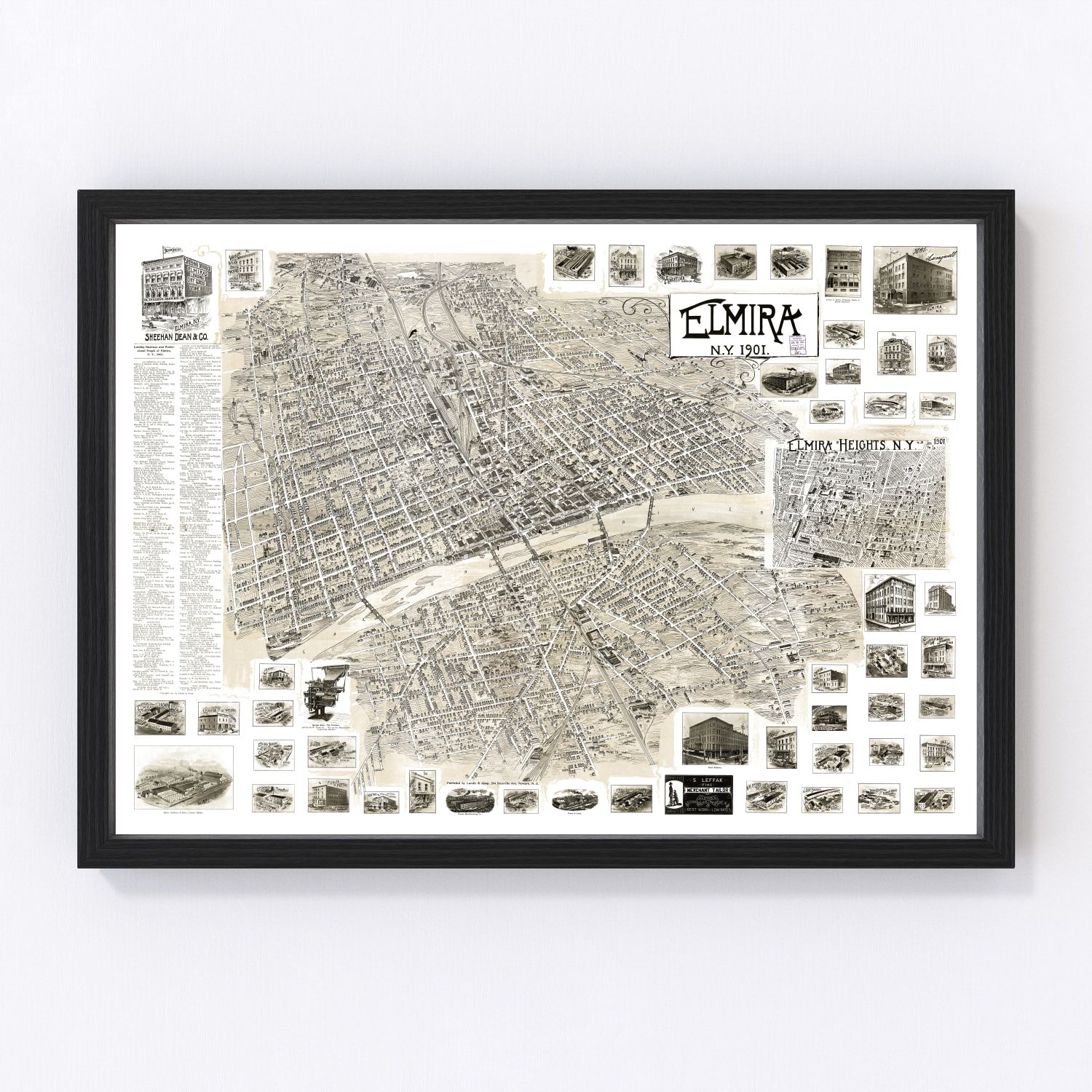 Vintage Map of Elmira, New York 1901
