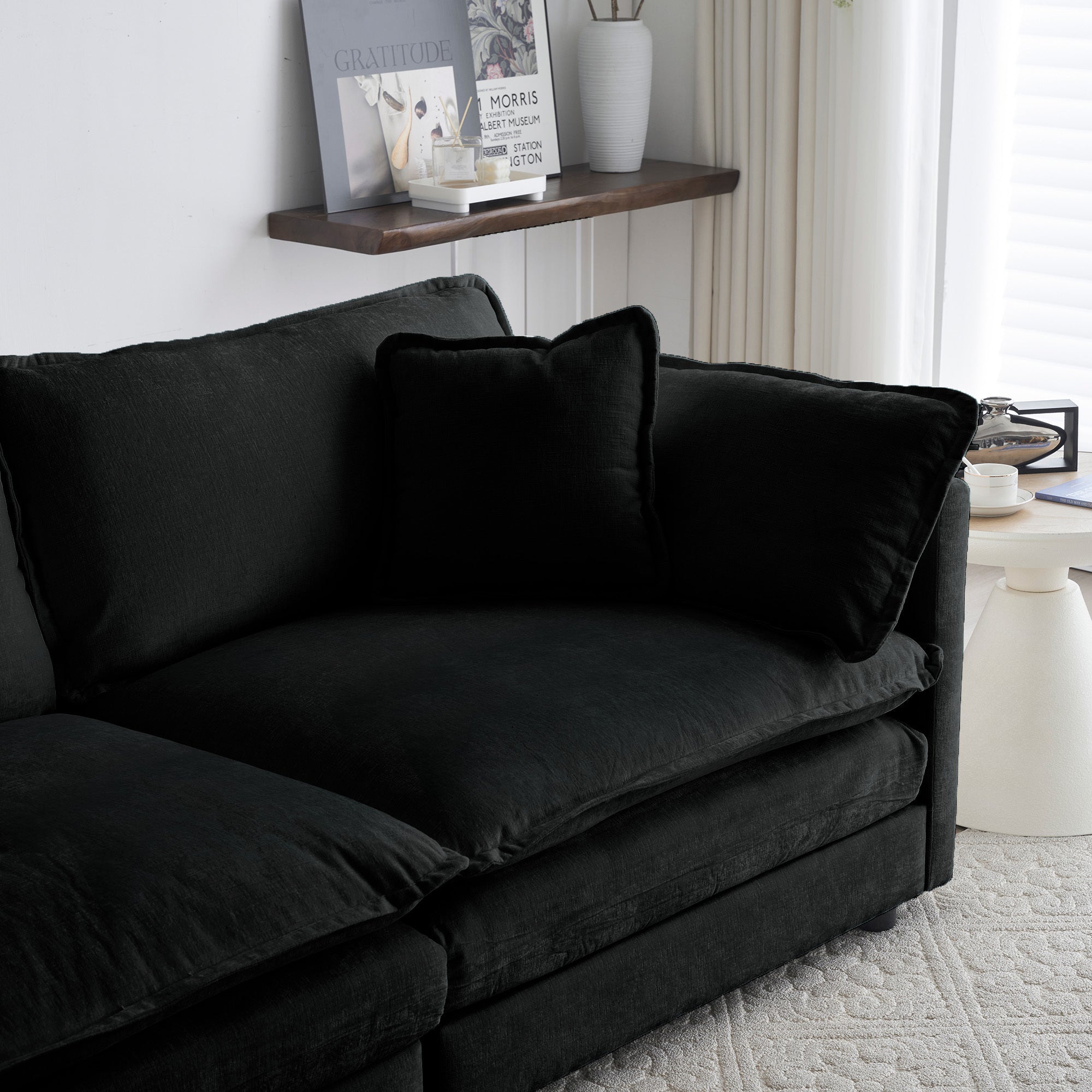 Free Combination Comfy Upholstery Modular Oversized L Shaped Sectional Sofa With Reversible Ottoman, Black Chenille