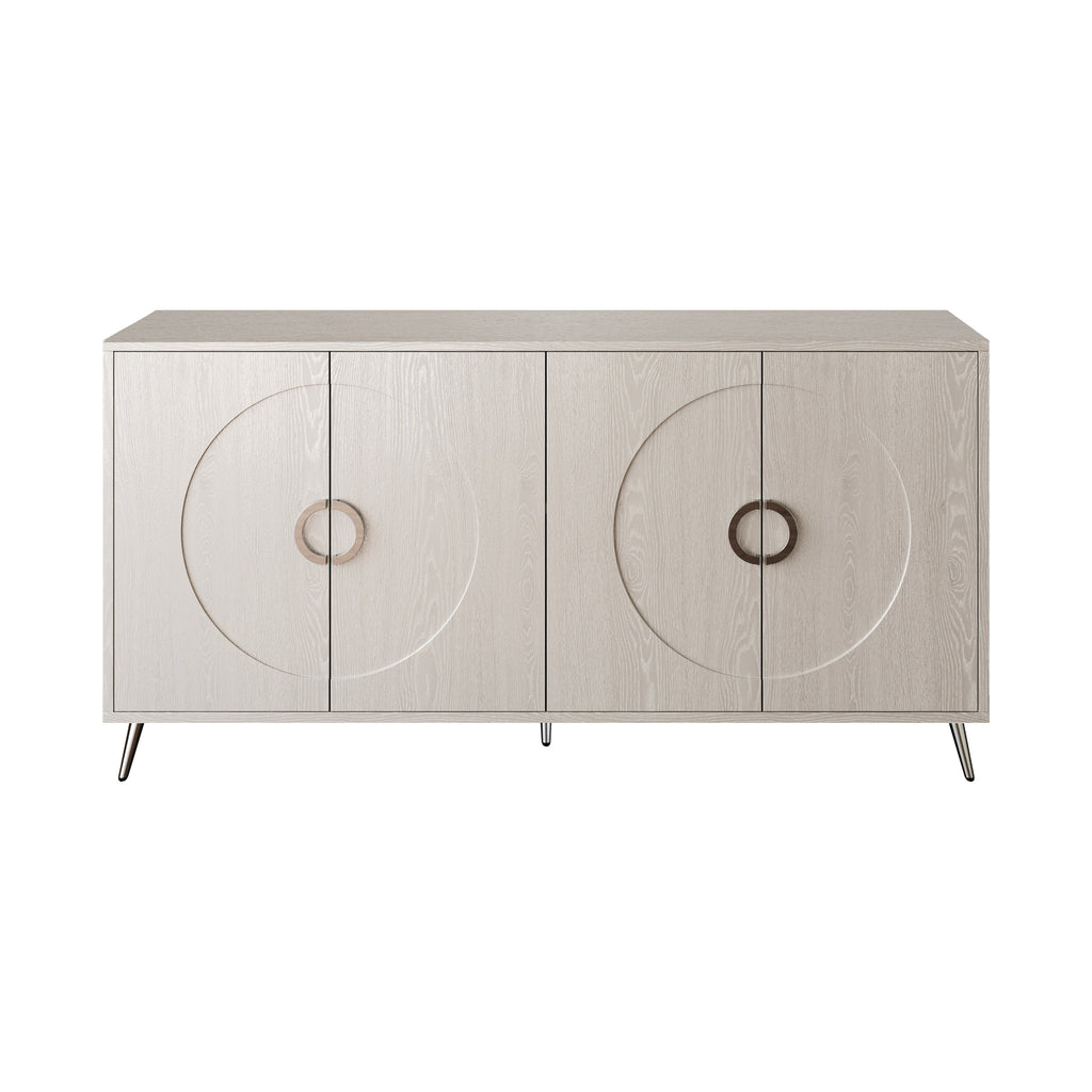 Modern Lacquered 4 Door Wooden Cabinet Sideboard Buffet Server Cabinet Storage Cabinet, for Living Room, Entryway, Hallway, Office, Kitchen and Dining Room, Champagne Silver