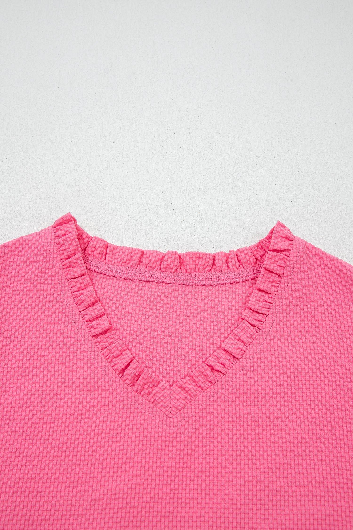 Flower Embroidered Puff Sleeve Frilled V-Neck Blouse