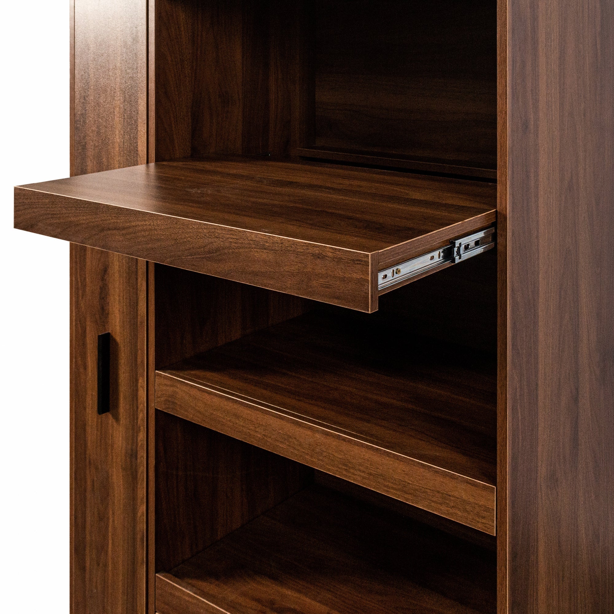 70.87' Tall Kitchen Pantry Cabinet with multi-functional pull-out multi-tier storage shelf, 1 Drawers,with Aluminum frame glass door,Freestanding Food Hutch with Microwave Stand for Dining Room