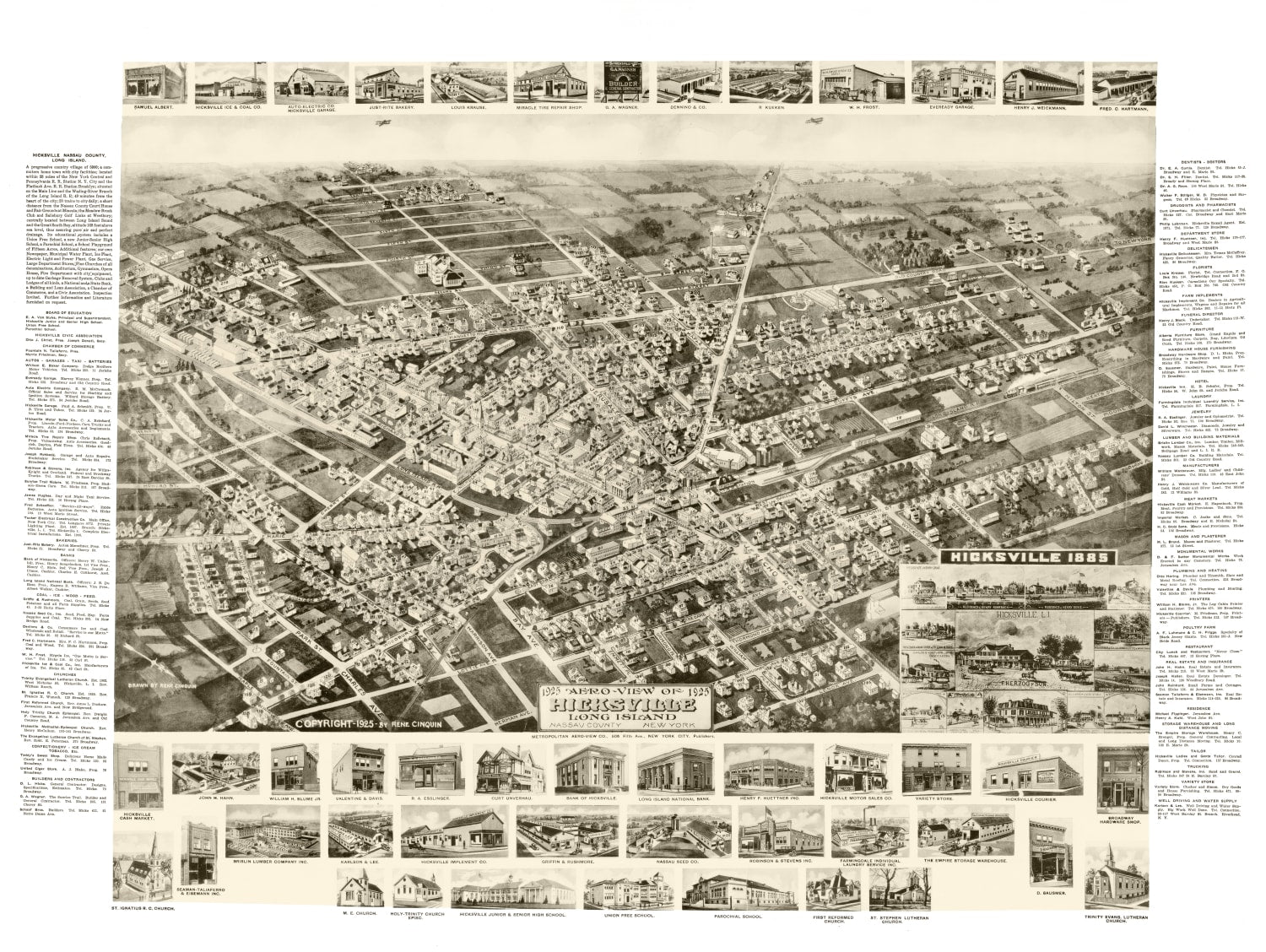 Vintage Map of Hicksville, New York 1925