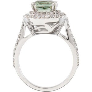 14K White Gold Natural Green Quartz & 3/4 CTW Natural Diamond Ring