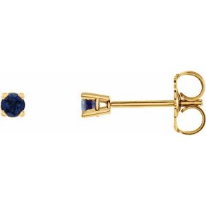 14K Yellow Gold 2.5 mm Lab-Grown Blue Sapphire Earrings