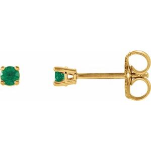 14K Yellow Gold 2.5 mm Natural Emerald Earrings