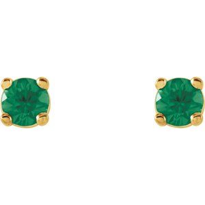 14K Yellow Gold 2.5 mm Natural Emerald Earrings – image 2