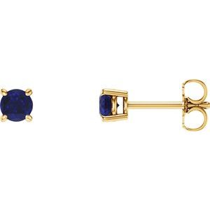 14K Yellow Gold 4 mm Natural Blue Sapphire Earrings