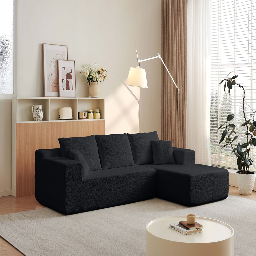 Modern Modular 104' Cloud Sectional Couch with L-Shape Chaise Upholstered in Black Chenille Fabric