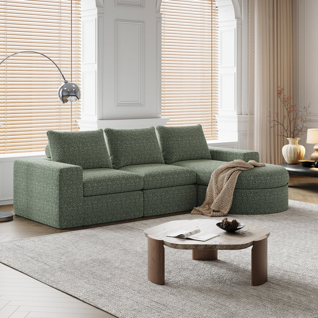 99-Inch Chenille Cloud Curved Sectional Sofa with Chaise, L-Shaped Modern Boneless Couch with Deep Seats, Chenille Sectional Sofa for Living Room and Bedroom, No Assembly Required