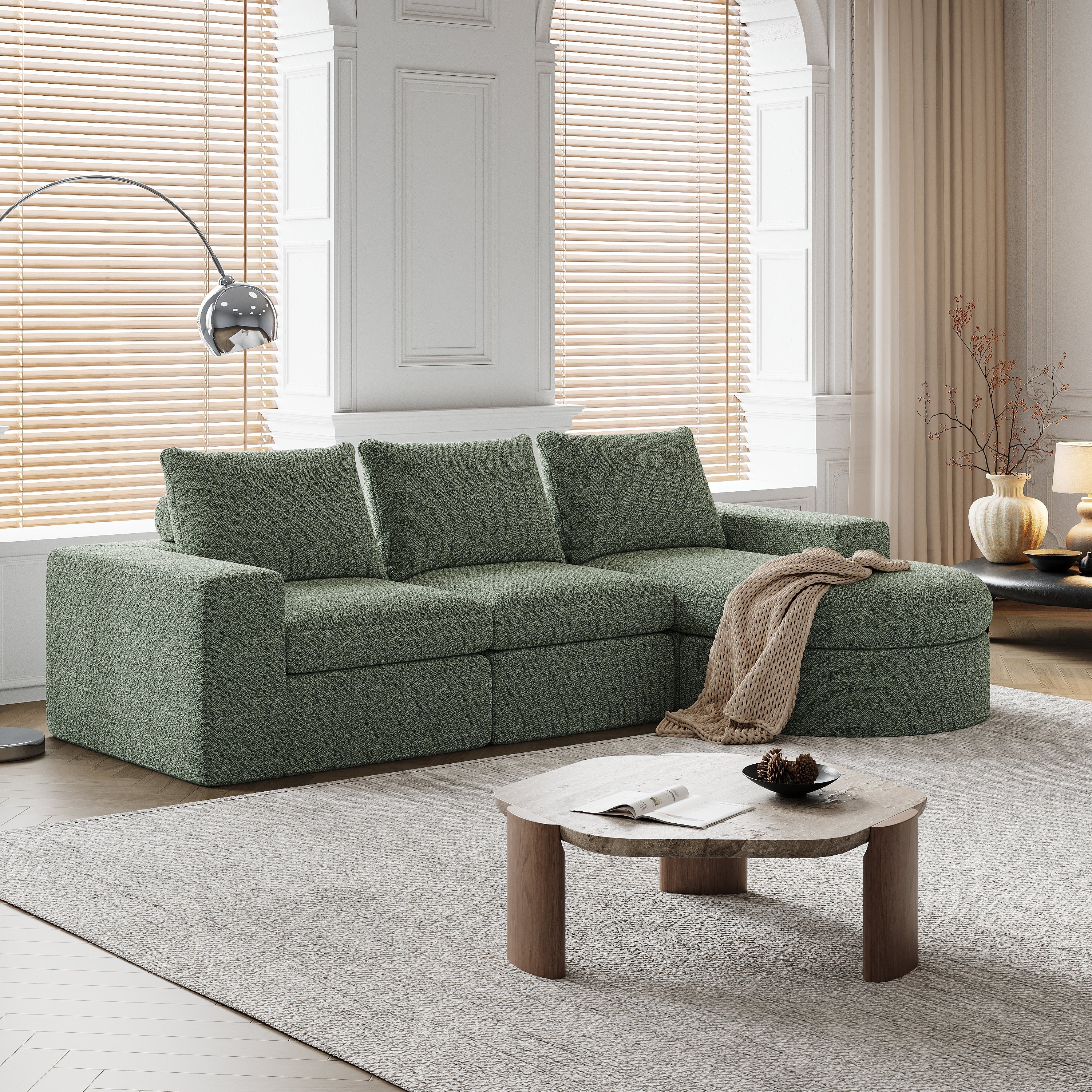 99-Inch Chenille Cloud Curved Sectional Sofa with Chaise, L-Shaped Modern Boneless Couch with Deep Seats, Chenille Sectional Sofa for Living Room and Bedroom, No Assembly Required
