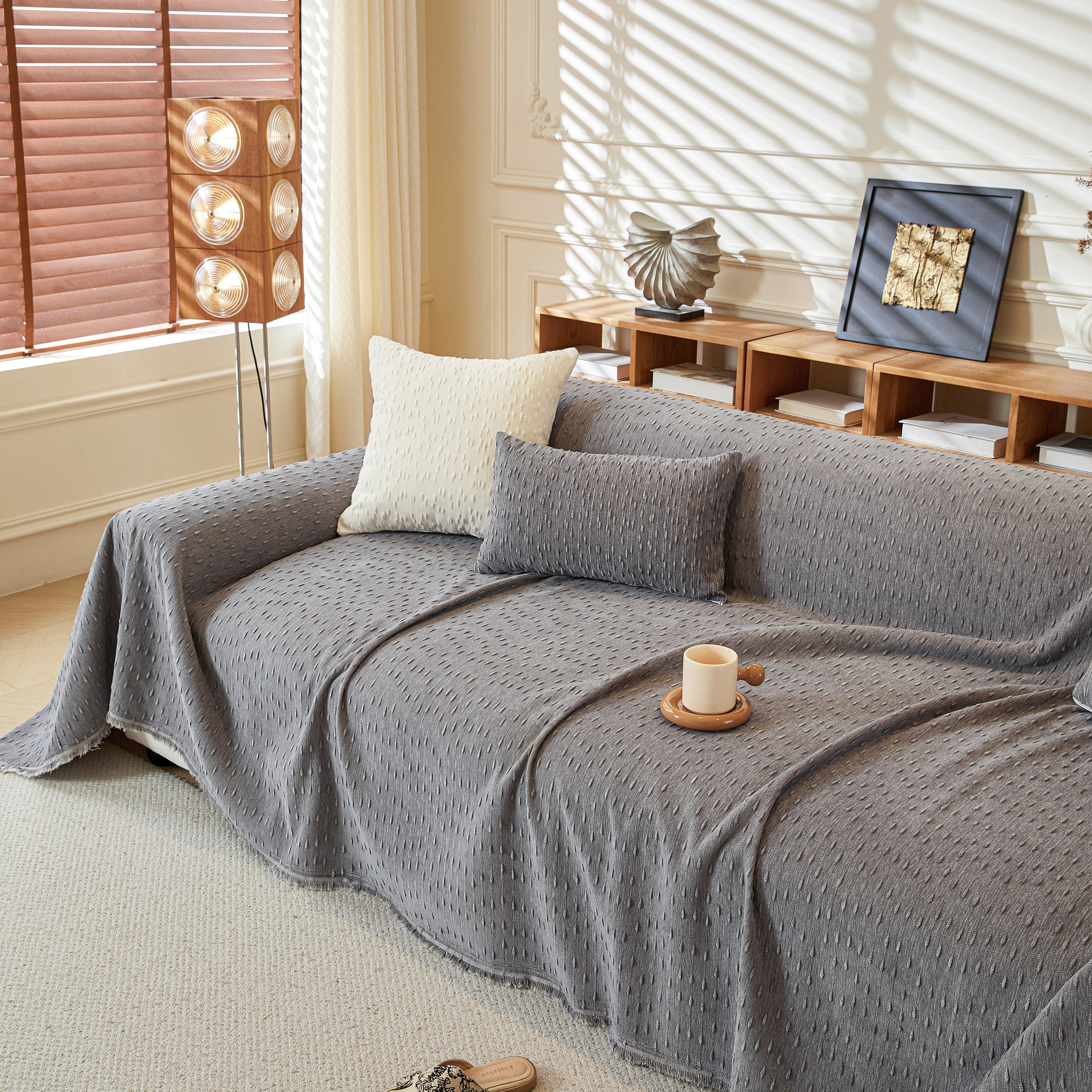 Textured Throw Blanket with 3D Dobby Weave, Minimalist Furniture Protector for Couch