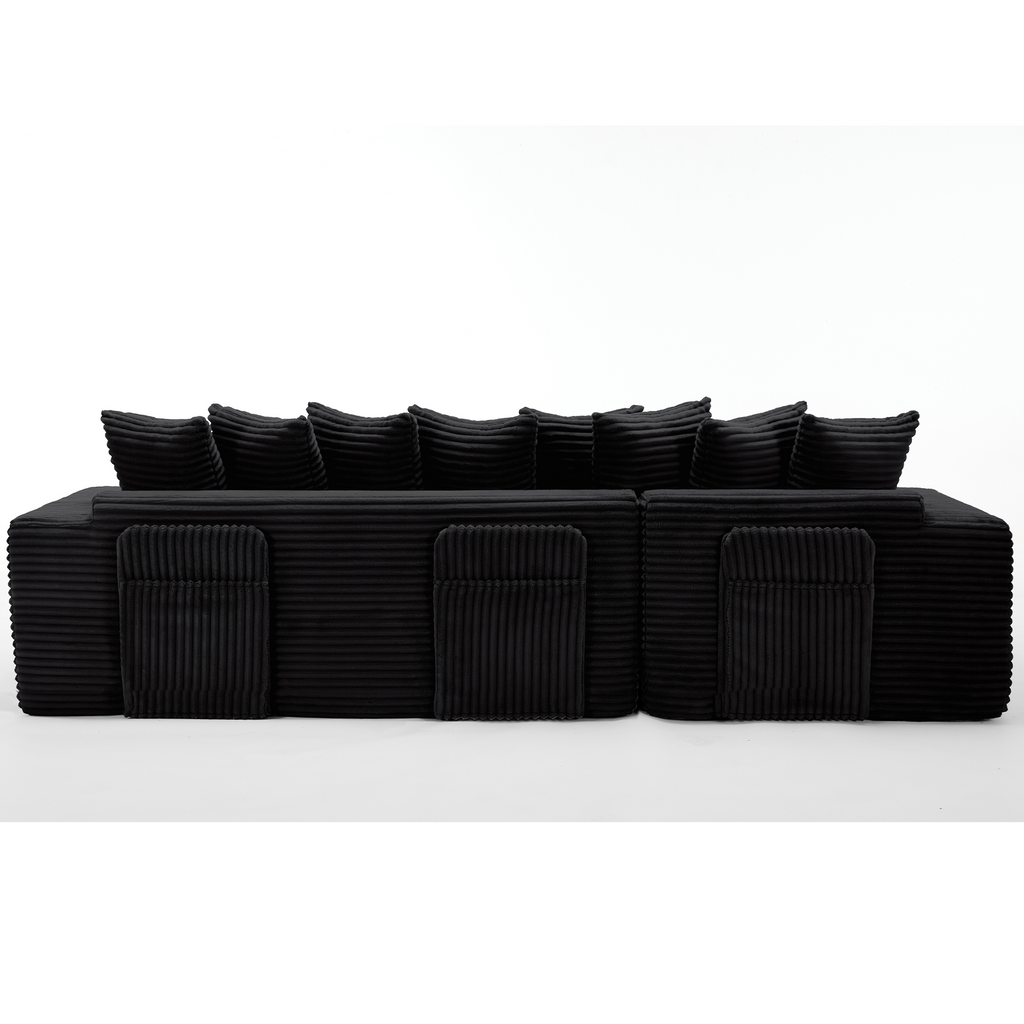 [NEW ARRIVED] [VIDEO PROVIDED] Oversize Cloud Sectional Couch, L-Shape Sofa, Convertible Floor Sleeper Sofa Bed, No Assembly ,Eight pillows,3-in-1,Side Pocket,(Left Facing Sofa),3 Seat,Corduroy,Black