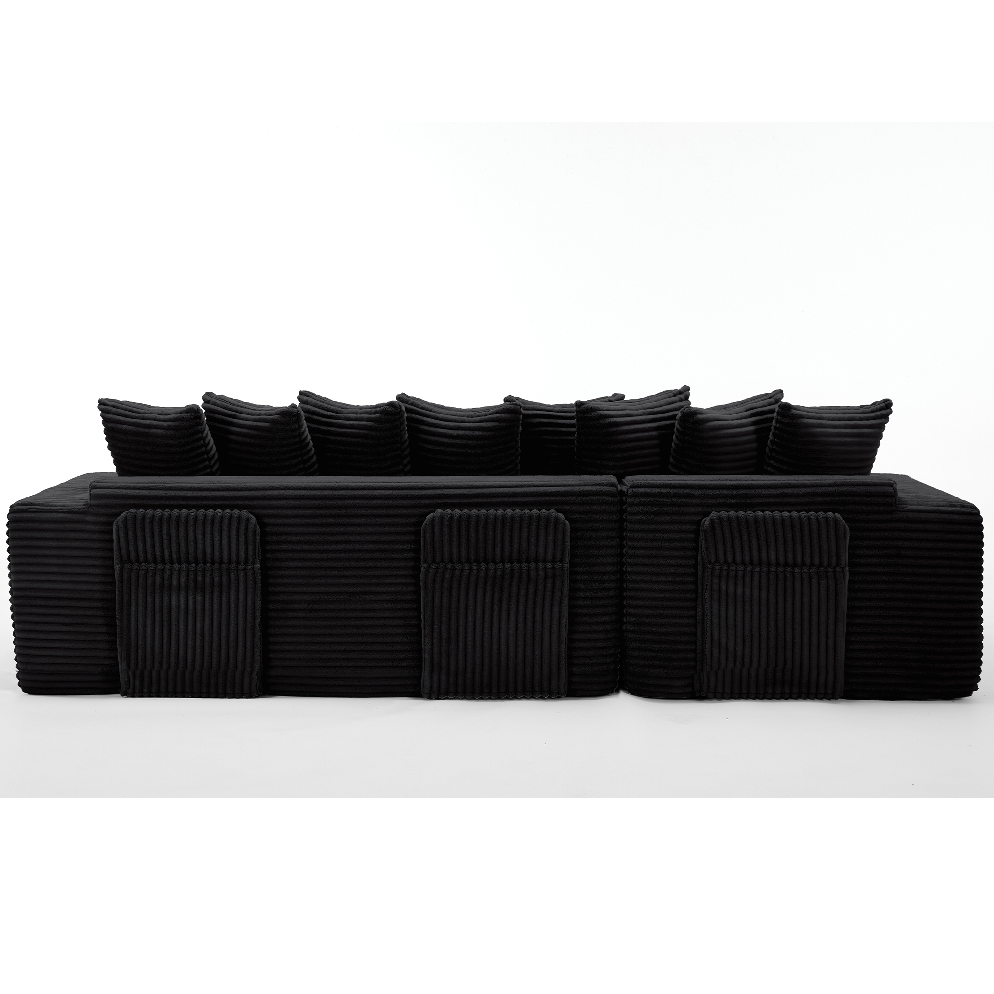 [NEW ARRIVED] [VIDEO PROVIDED] Oversize Cloud Sectional Couch, L-Shape Sofa, Convertible Floor Sleeper Sofa Bed, No Assembly ,Eight pillows,3-in-1,Side Pocket,(Left Facing Sofa),3 Seat,Corduroy,Black