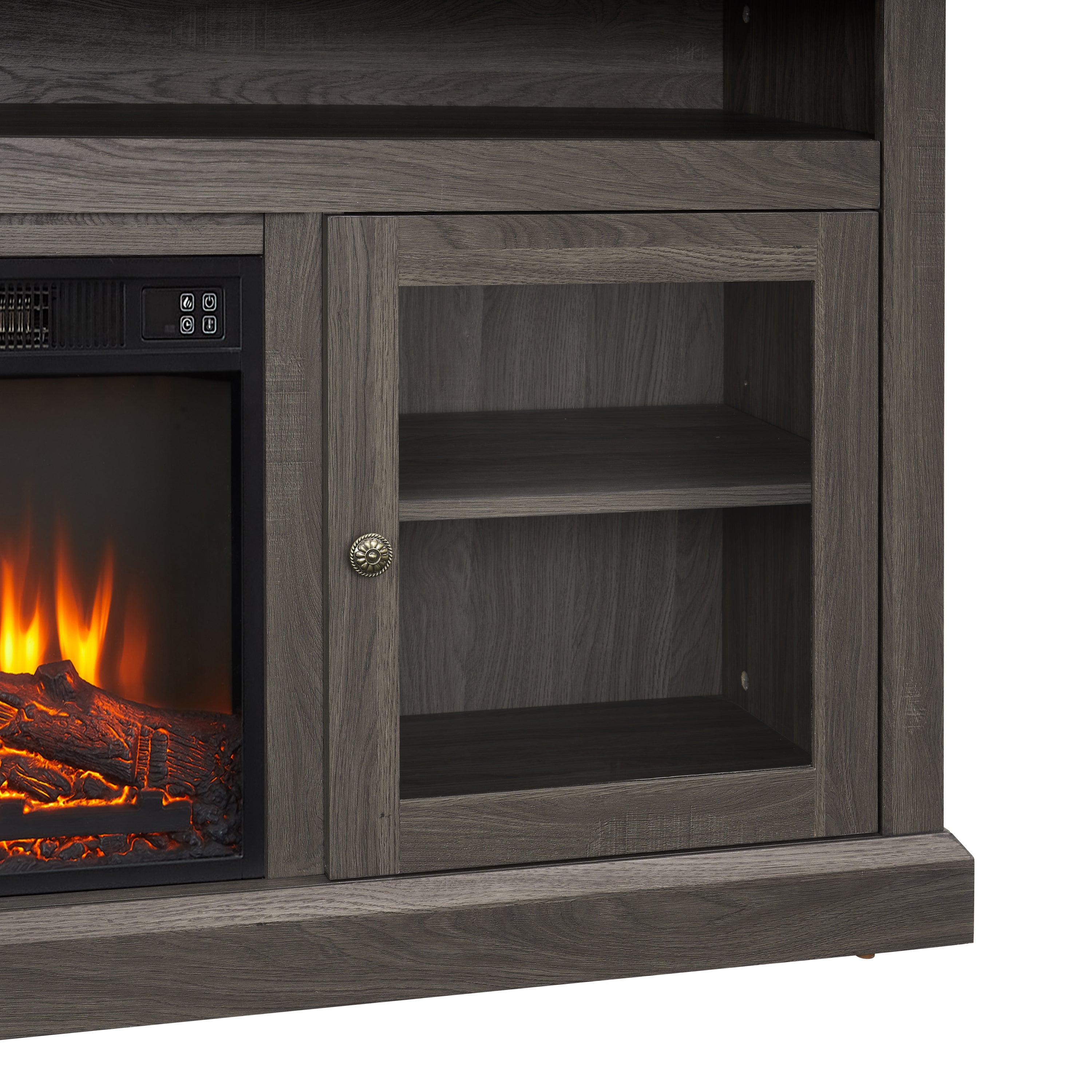 Retro TV Stand for 65'' TV, TV Console Cabinet with Storage, Open Shelves Entertainment Center with 18' Fireplace Insert  for Living Room Dark Walnut 60'W*15.75'D*29'H
