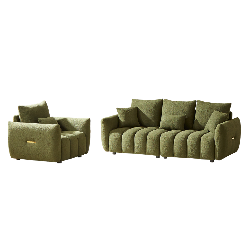 3 Seater + 1 Seater Combo Sofa Modern Living Room Sofa, Teddy Sofa, Wooden Frame, 4 Cushions, Apartment Sofa Furniture