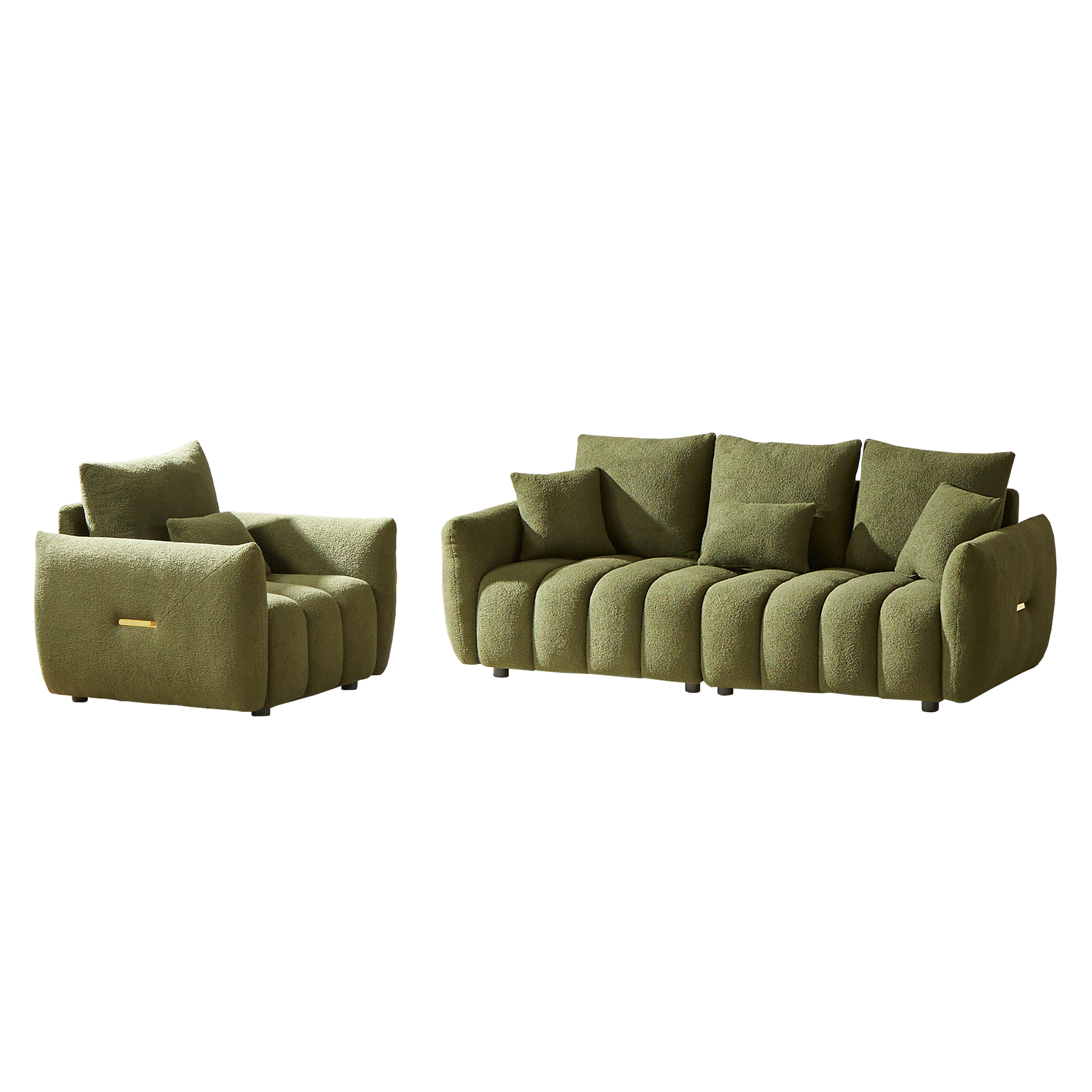 3 Seater + 1 Seater Combo Sofa Modern Living Room Sofa, Teddy Sofa, Wooden Frame, 4 Cushions, Apartment Sofa Furniture