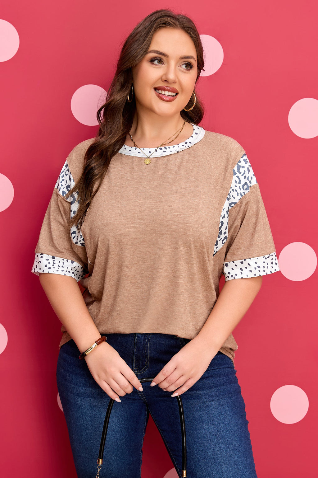 Plus Size Leopard Colorblock Patchwork Tee