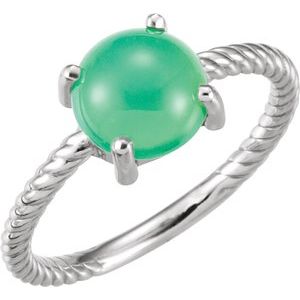 Platinum Natural Green Chrysoprase Ring
