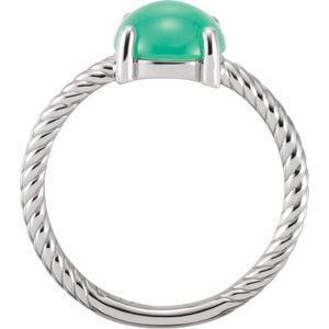 14K White Gold Natural Green Chrysoprase Ring