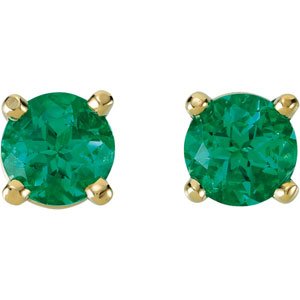 14K Yellow Gold Lab-Grown Emerald Earrings – image 2