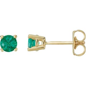 14K Yellow Gold Lab-Grown Emerald Earrings
