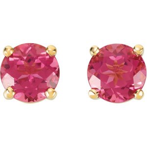 14K Yellow Gold 6 mm Natural Pink Tourmaline Earrings