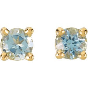 14K Yellow Gold 3 mm Natural Aquamarine Earrings – image 2