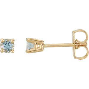 14K Yellow Gold 3 mm Natural Aquamarine Earrings