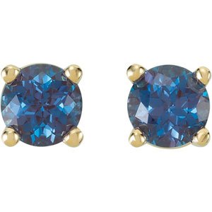14K Yellow Gold 4 mm Lab-Grown Alexandrite Earrings – image 2