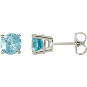 14K White Gold 6 mm Natural Blue Zircon Earrings
