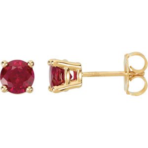 14K Yellow Gold 5 mm Lab-Grown Ruby Earrings