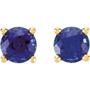 14K Yellow Gold Lab-Grown Blue Sapphire Earrings – image 2