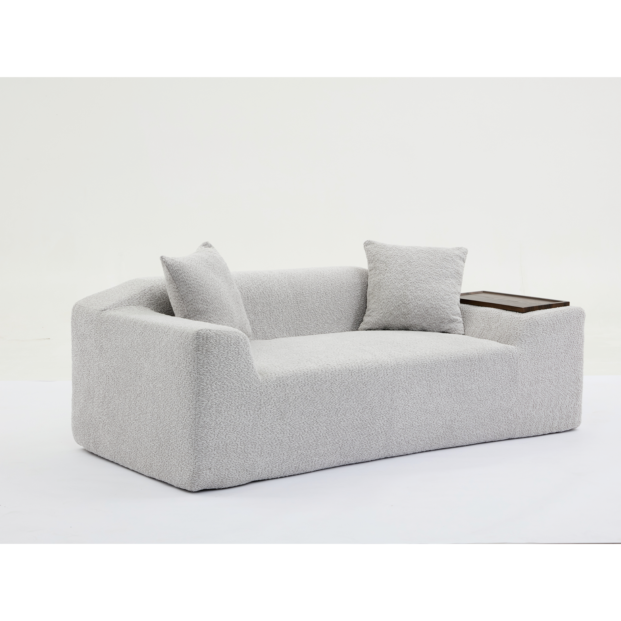 [NEW ARRIVED] [VIDEO PROVIDED]2 Piece Boucle Cloud Sofa Set, Upholstered Sofa Set, Modern 3 Seater and 2 Seater Sofa  with MDF End Table for Living Room ,Apartment,3+2 couch,Boucle, Light Gray