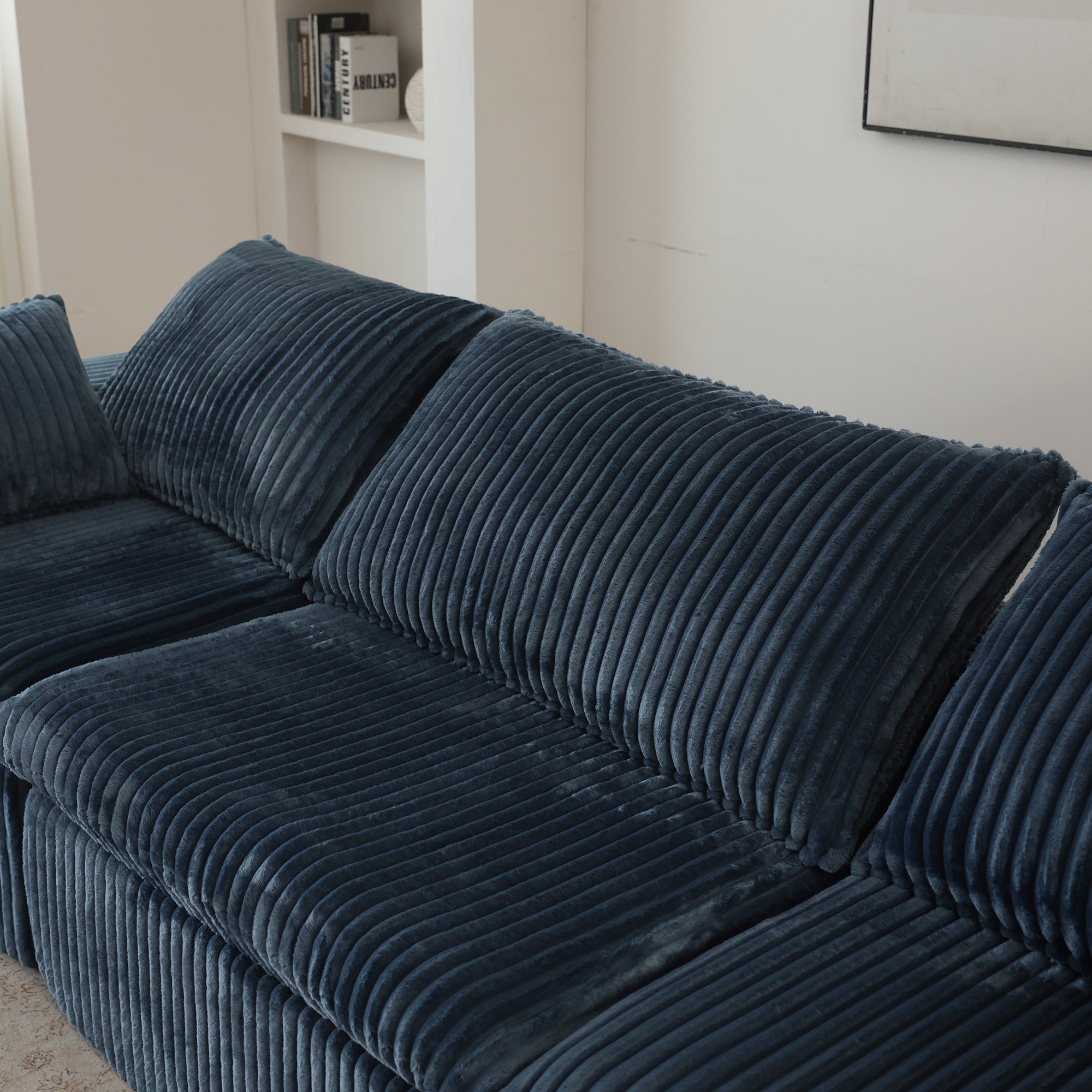118.2' Cloud Sofa,Corduroy Fabric,Deep Seat Couches,Double-layer design,Removable Cushion,No Assembly, DIY Combination for Living room, Bedroom,Conference room ,Apartment,Blue
