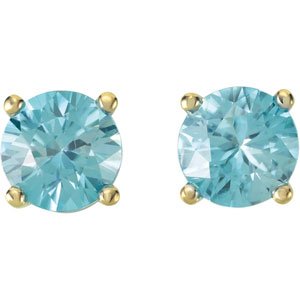 14K Yellow Gold 6 mm Natural Blue Zircon Earrings – image 2