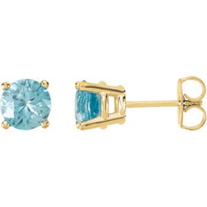 14K Yellow Gold 6 mm Natural Blue Zircon Earrings