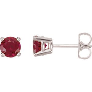 14K White Gold 5 mm Lab-Grown Ruby Earrings