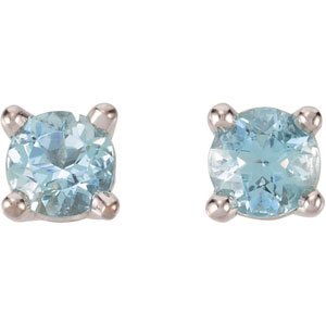 14K White Gold 3 mm Natural Blue Aquamarine Earrings – image 2