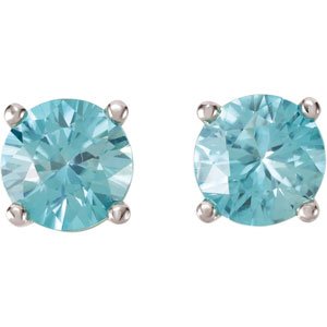 14K White Gold 6 mm Natural Blue Zircon Earrings – image 2