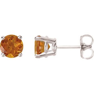 14K White Gold 6 mm Natural Citrine Earrings